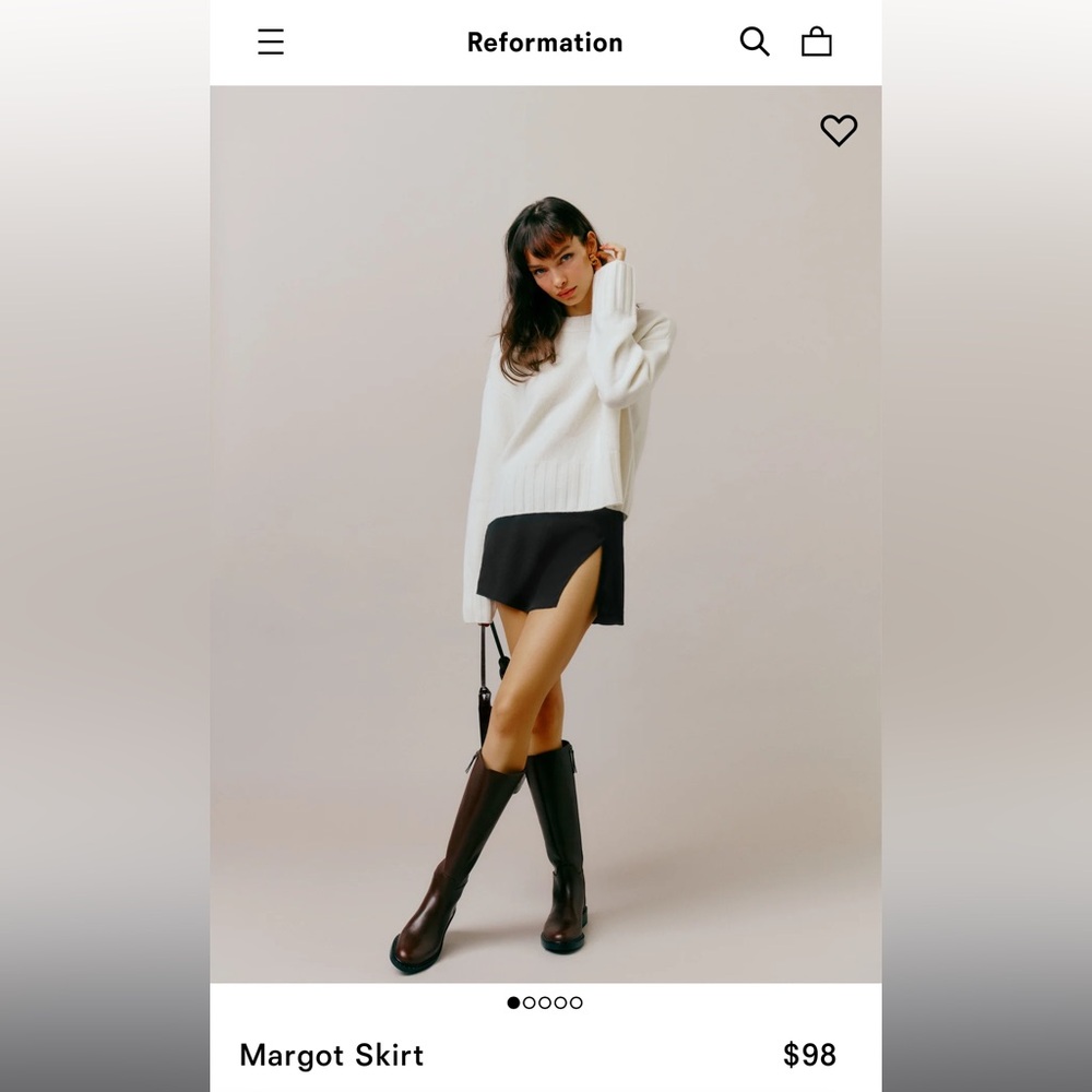 NWOT Reformation Margot Skirt Black Size 6